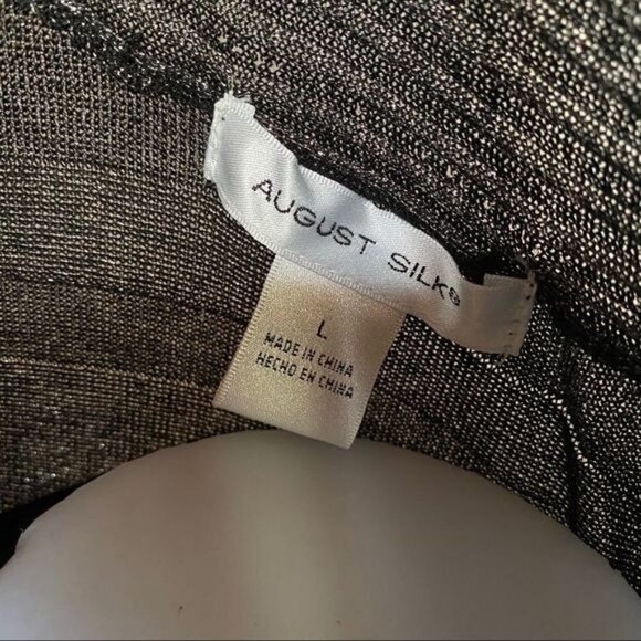 August Silk Black Gray Shimmery Metallic Striped 3/4 Sleeve Cardigan Sweater Siz - Picture 2 of 12